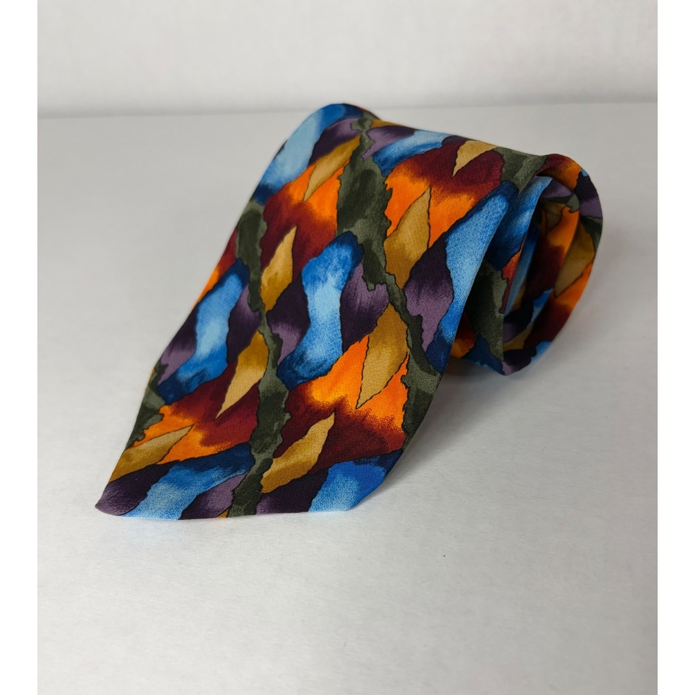 J. Garcia Mens Silk Necktie Abstract Geometric Blue Orange Purple Art Tie USA - Picture 8 of 9